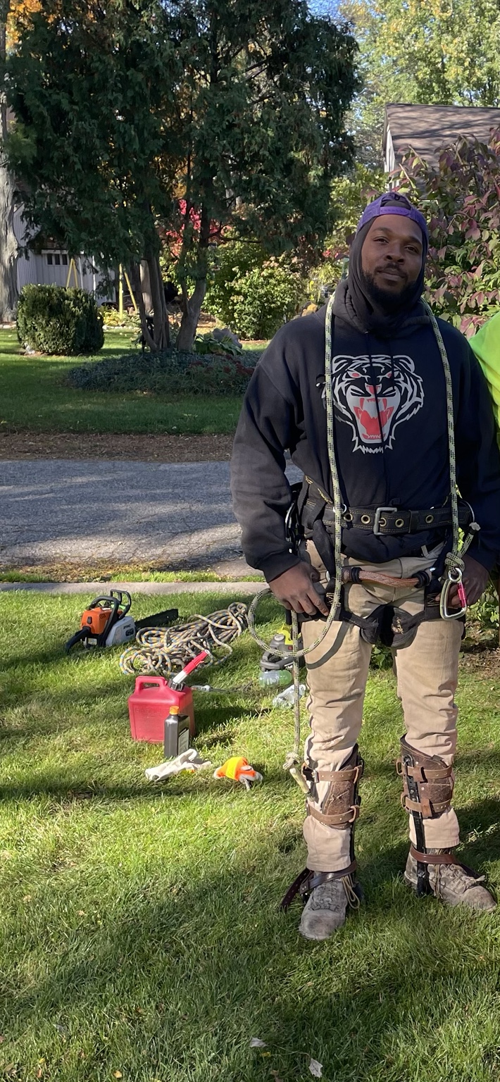 Keontay Sangster in tree climbing gear